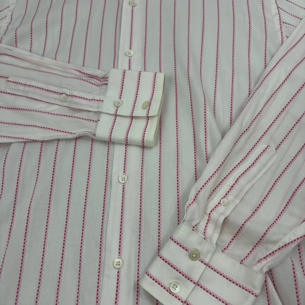 Banana Republic Button Down Men L White Cotton Striped Long Sleeve Classic Style